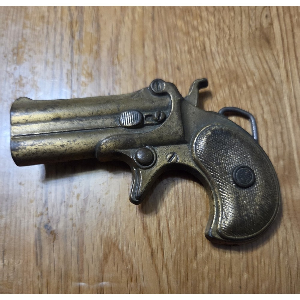 Vintage Derringer Pistol Hand Gun Brass Belt Buckle